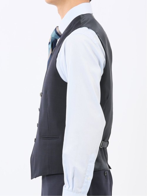 マルゾット ウール混 ジレベスト チェック紺(セットアップ可能)