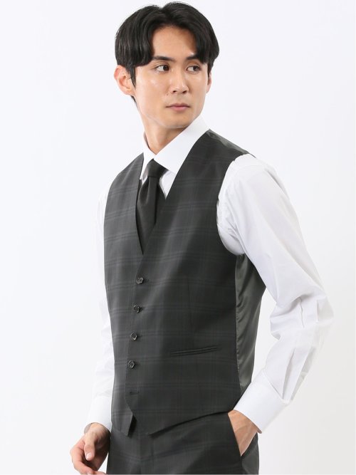 マルゾット ウール混 ジレベスト チェックグレー(セットアップ可能)