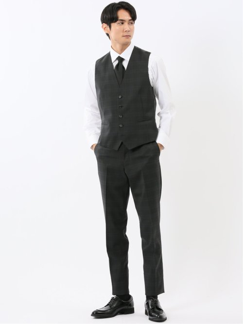 マルゾット ウール混 ジレベスト チェックグレー(セットアップ可能)