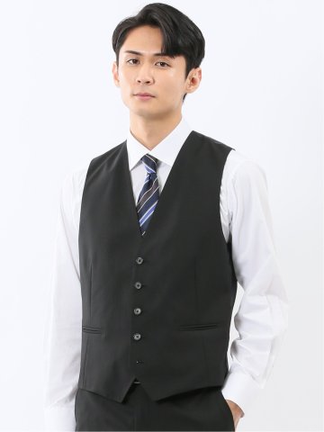 マルゾット ウール混 ジレベスト シャドーストライプ黒(セットアップ可能)