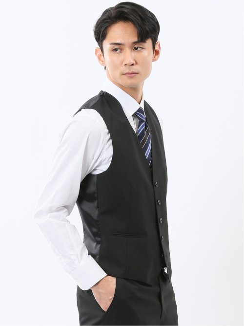 マルゾット ウール混 ジレベスト シャドーストライプ黒(セットアップ可能)