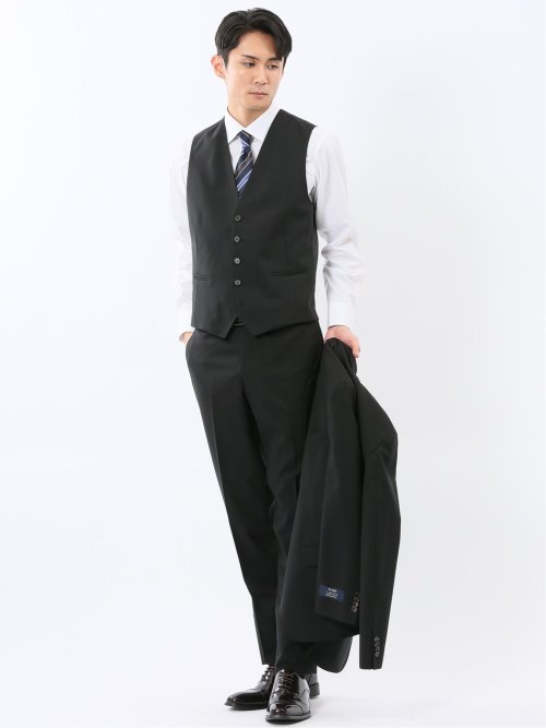 マルゾット ウール混 ジレベスト シャドーストライプ黒(セットアップ可能)