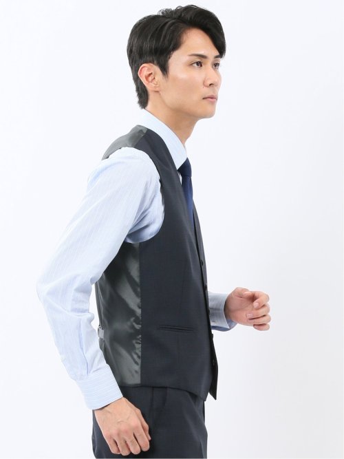 マルゾット ウール混 ジレベスト 組織紺(セットアップ可能)