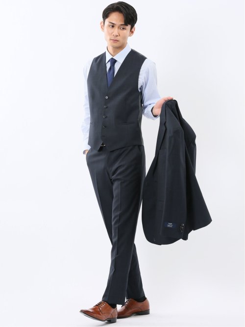 マルゾット ウール混 ジレベスト 組織紺(セットアップ可能)