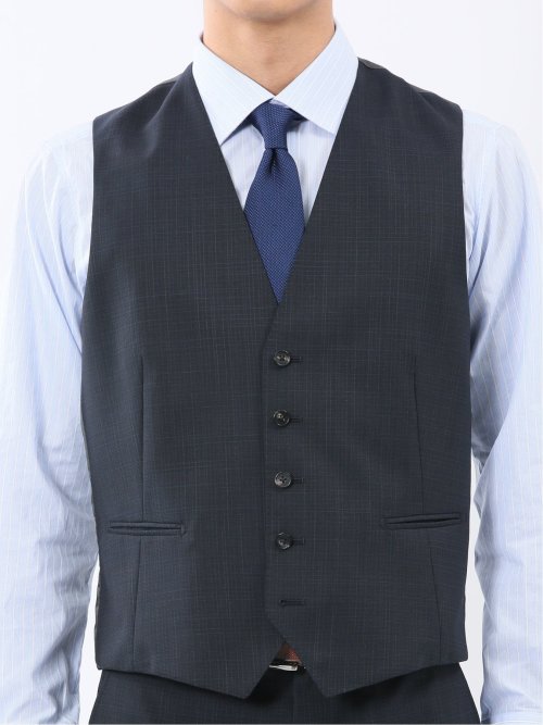 マルゾット ウール混 ジレベスト 組織紺(セットアップ可能)