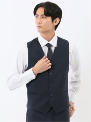 マルゾット ウール混 ジレベスト シャドーストライプ紺(セットアップ可能)