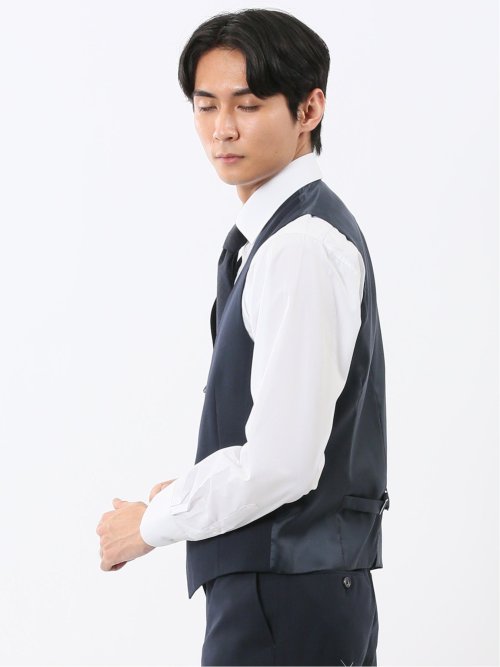 マルゾット ウール混 ジレベスト シャドーストライプ紺(セットアップ可能)