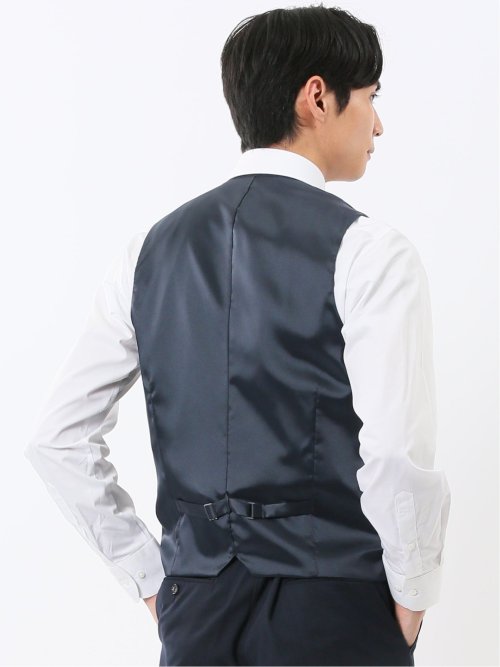 マルゾット ウール混 ジレベスト シャドーストライプ紺(セットアップ可能)