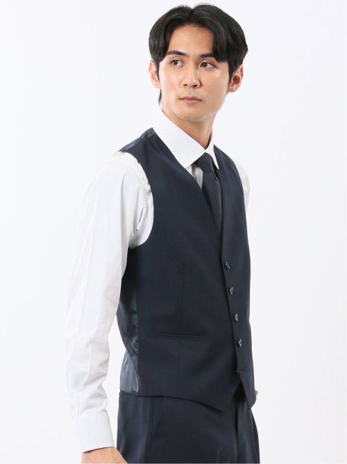 マルゾット ウール混 ジレベスト シャドーストライプ紺(セットアップ可能)