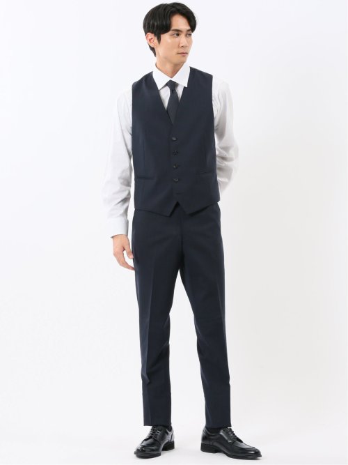 マルゾット ウール混 ジレベスト シャドーストライプ紺(セットアップ可能)