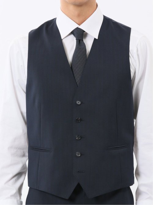 マルゾット ウール混 ジレベスト シャドーストライプ紺(セットアップ可能)