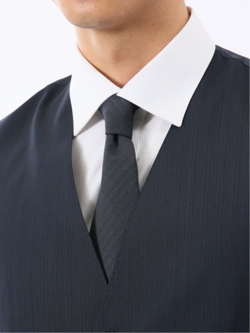 マルゾット ウール混 ジレベスト シャドーストライプ紺(セットアップ可能)