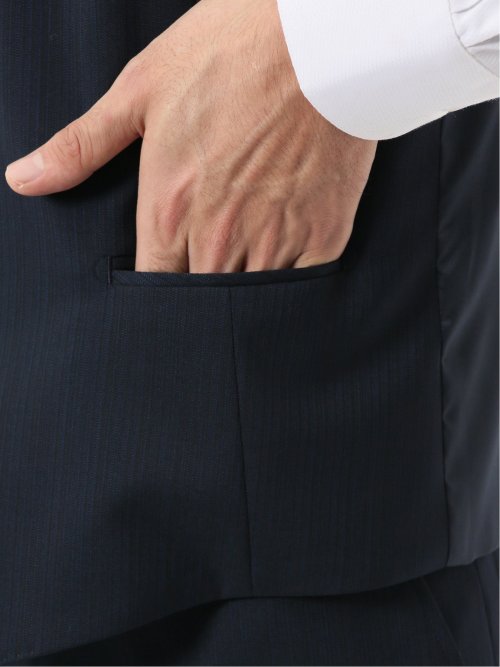 マルゾット ウール混 ジレベスト シャドーストライプ紺(セットアップ可能)