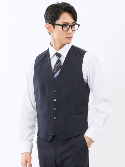 マルゾット ウール混 ジレベスト ピンストライプ紺(セットアップ可能)
