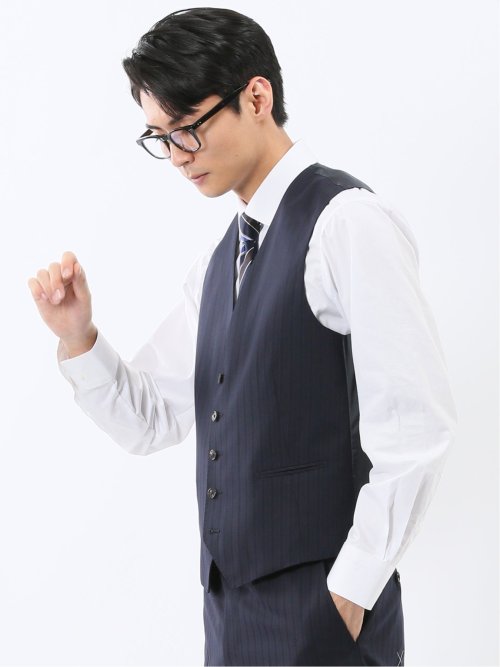 マルゾット ウール混 ジレベスト ピンストライプ紺(セットアップ可能)