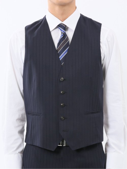 マルゾット ウール混 ジレベスト ピンストライプ紺(セットアップ可能)