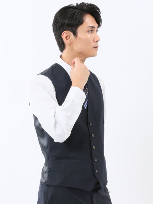 マルゾット ウール ジレベスト ストライプ紺(セットアップ可能)