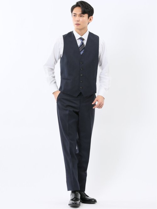 マルゾット ウール ジレベスト ストライプ紺(セットアップ可能)