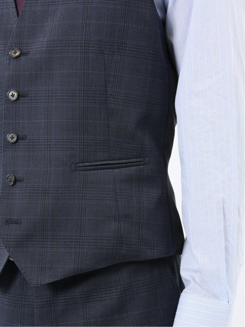 マルゾット ウール ジレベスト チェック青(セットアップ可能)