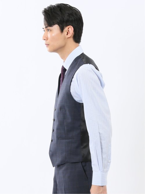 マルゾット ウール ジレベスト チェック青(セットアップ可能)