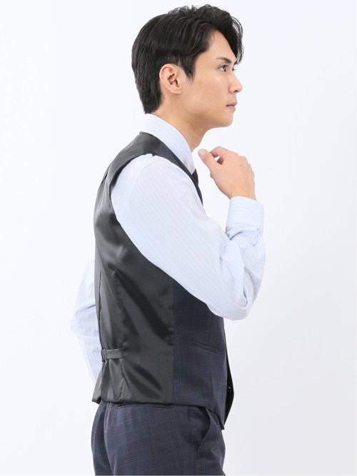 マルゾット ウール ジレベスト チェック青(セットアップ可能)