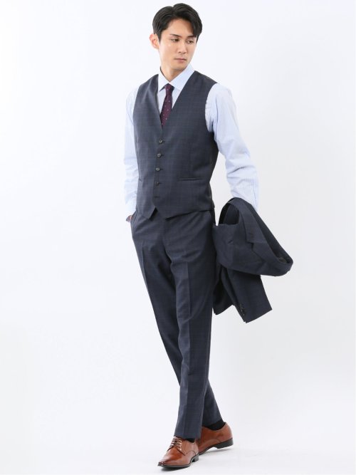 マルゾット ウール ジレベスト チェック青(セットアップ可能)