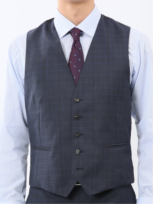 マルゾット ウール ジレベスト チェック青(セットアップ可能)