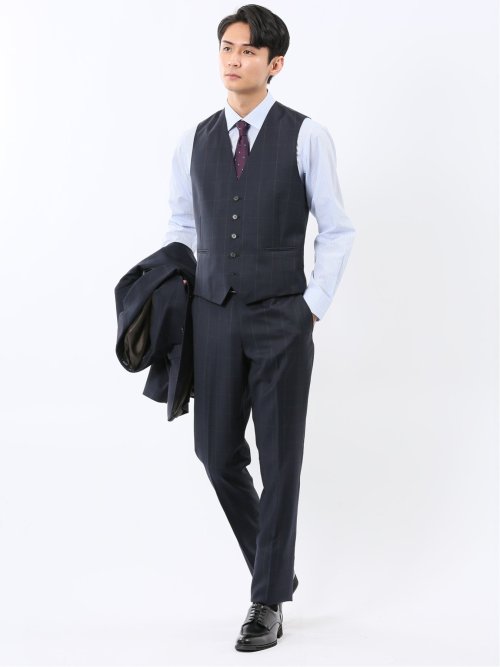 マルゾット ウール ジレベスト ウィンドペン紺(セットアップ可能)