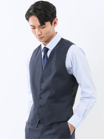 マルゾット ウール混 ジレベスト チェック紺(セットアップ可能)