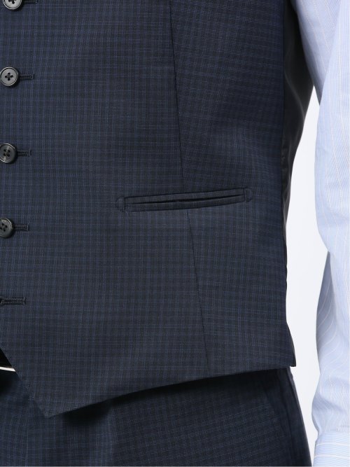 マルゾット ウール混 ジレベスト チェック紺(セットアップ可能)