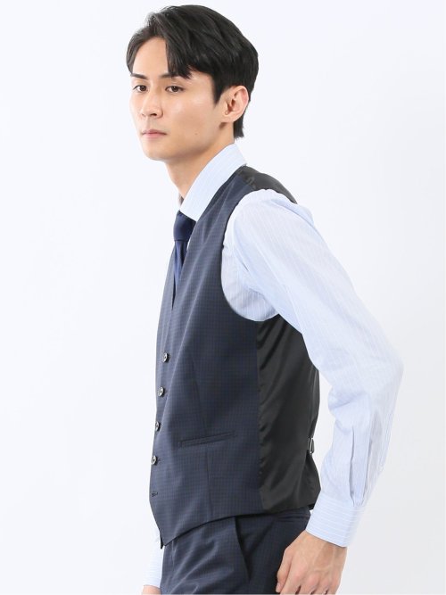 マルゾット ウール混 ジレベスト チェック紺(セットアップ可能)