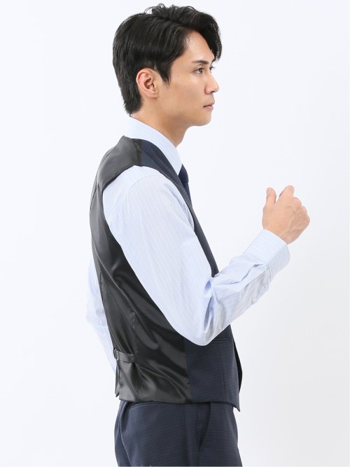 マルゾット ウール混 ジレベスト チェック紺(セットアップ可能)