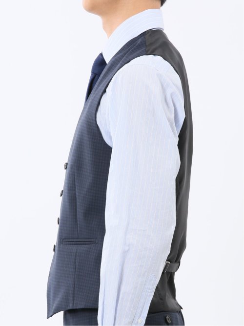 マルゾット ウール混 ジレベスト チェック紺(セットアップ可能)