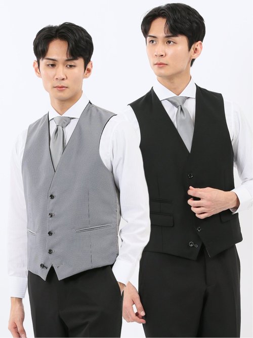 TechLinen スリムフィット ジレベスト チェック紺(セットアップ可能)(M