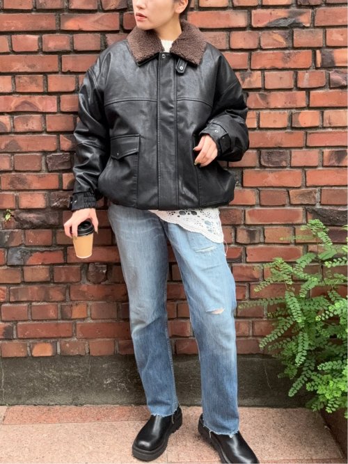 ドロー/DRAW 衿ボア 合成皮革ブルゾン （ユニセックス）