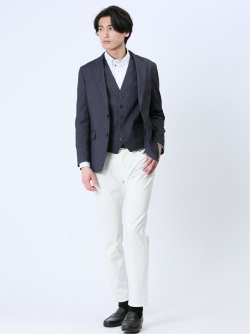 クロスストレッチ スリムフィット ジレベスト デニム風(セットアップ可能)