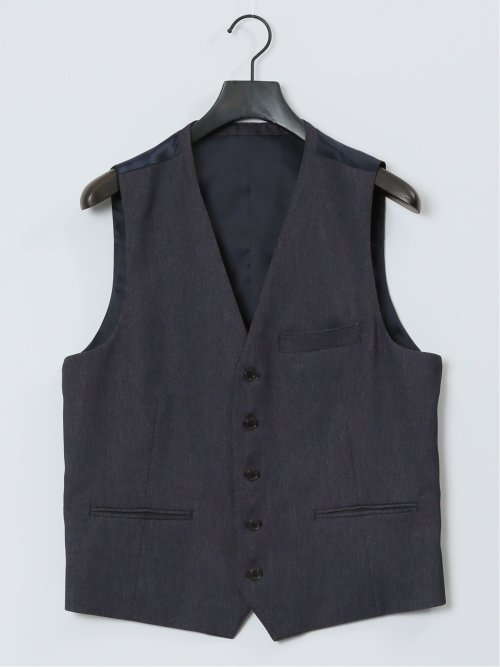 クロスストレッチ スリムフィット ジレベスト デニム風(セットアップ可能)