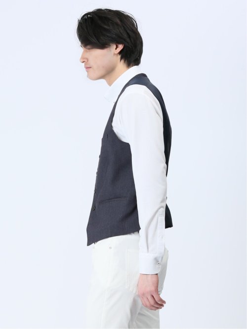 クロスストレッチ スリムフィット ジレベスト デニム風(セットアップ可能)