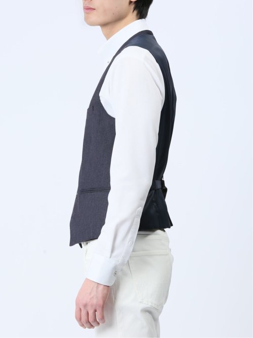 クロスストレッチ スリムフィット ジレベスト デニム風(セットアップ可能)