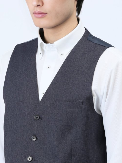 クロスストレッチ スリムフィット ジレベスト デニム風(セットアップ可能)