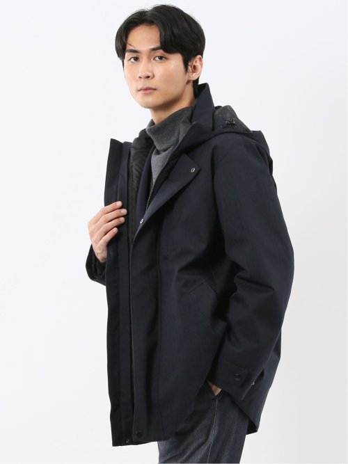 3WAY フード脱着 ライナー付きコート へリンボン