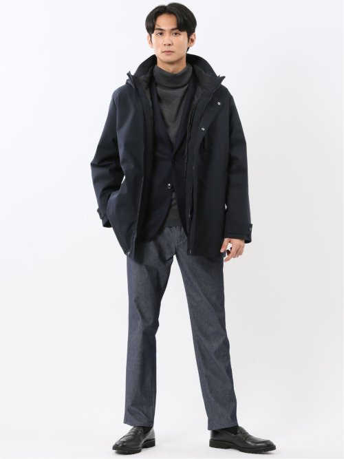 3WAY フード脱着 ライナー付きコート へリンボン