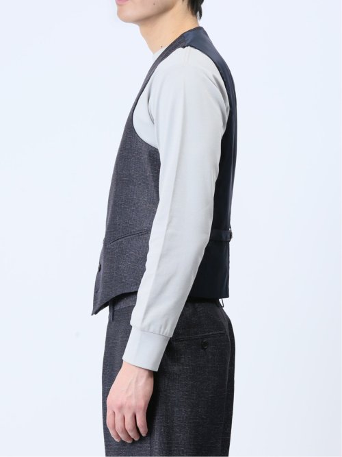 TechLinen スリムフィット ジレベスト チェック紺(セットアップ可能)