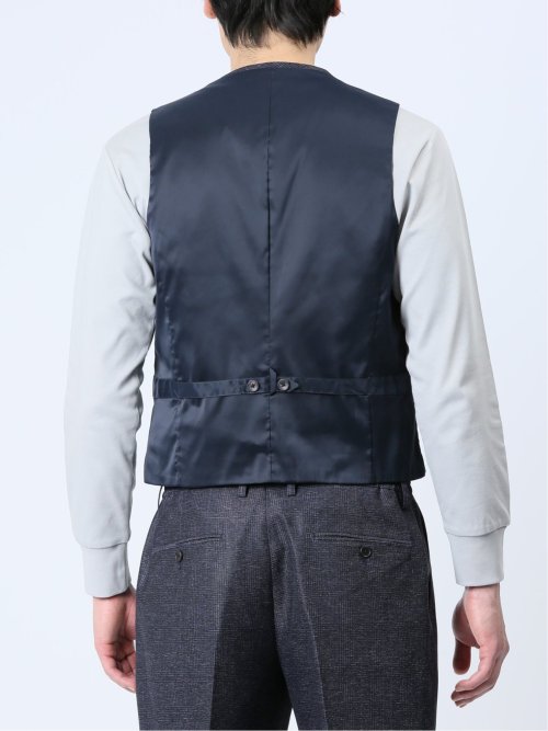 TechLinen スリムフィット ジレベスト チェック紺(セットアップ可能)