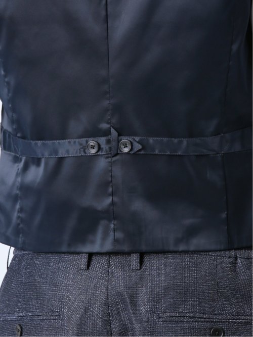 TechLinen スリムフィット ジレベスト チェック紺(セットアップ可能)