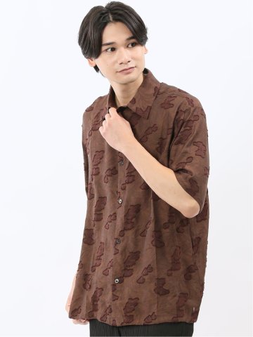 グロウスバイインジアティック/Growth by in the attic リーフ柄ジャガード 半袖シャツ