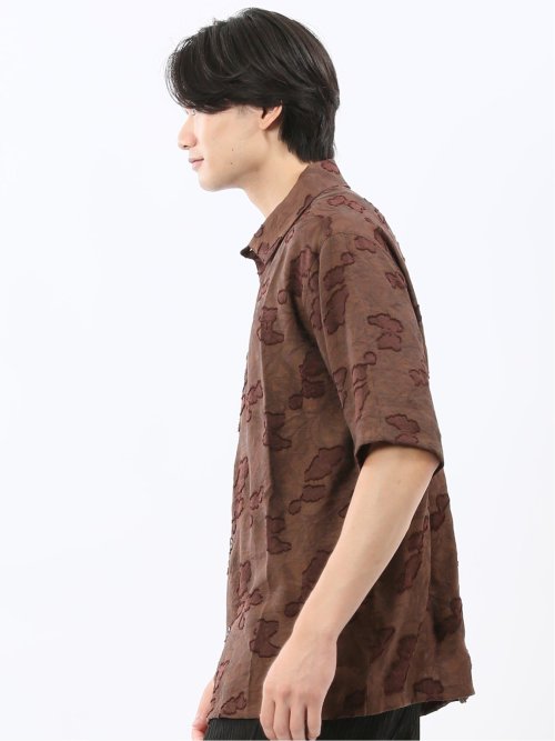 グロウスバイインジアティック/Growth by in the attic リーフ柄ジャガード 半袖シャツ