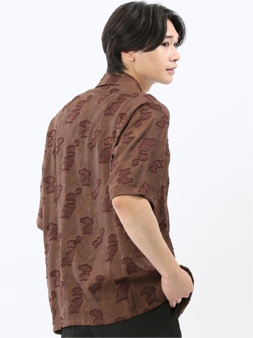 グロウスバイインジアティック/Growth by in the attic リーフ柄ジャガード 半袖シャツ