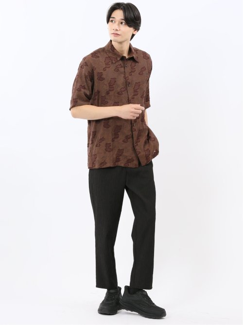 グロウスバイインジアティック/Growth by in the attic リーフ柄ジャガード 半袖シャツ