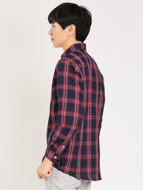 綿オンブレチェック ボタンダウン長袖シャツ